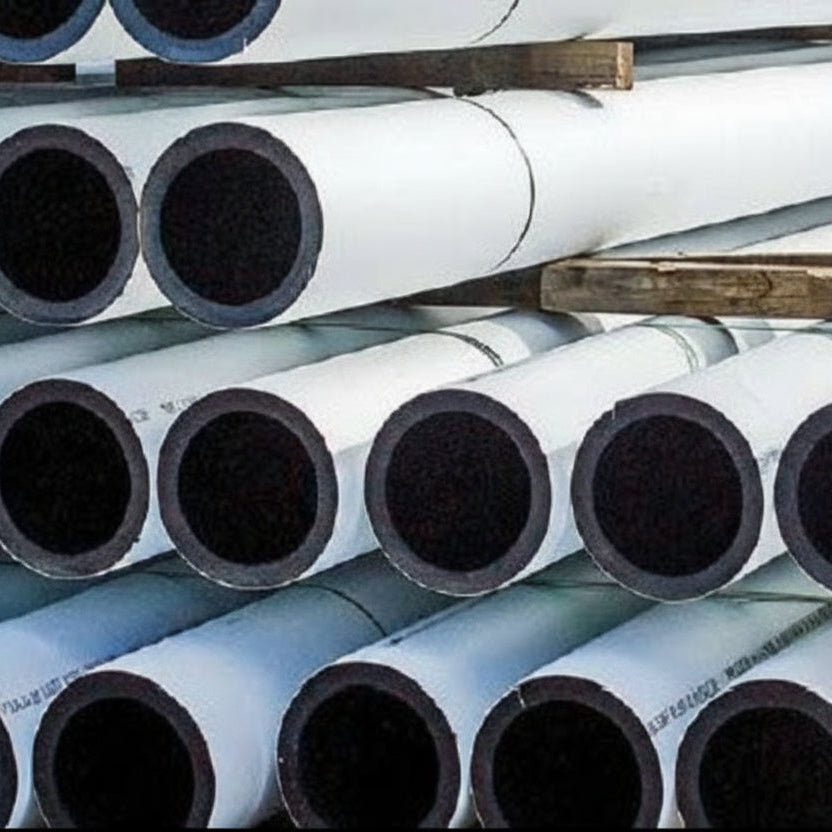 Stack of metal pipes with black interior and white exterior